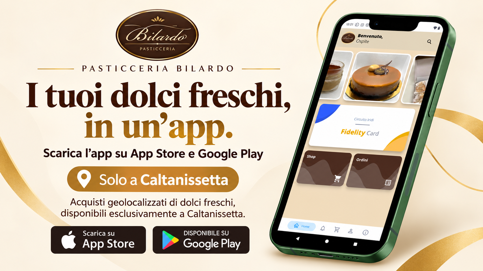 Scarica l’app Pasticceria Bilardo su App Store e Google Play. Acquisti geolocalizzati di dolci freschi solo a Caltanissetta.